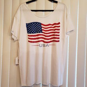 Tee shirt with crystals applied